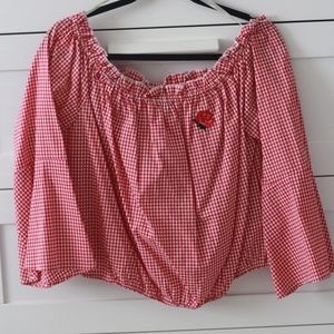 Checkered Cropped Off the Shoulder  Shirt